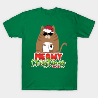 Meowy Christmas Cute Christmas Cat In Santa Hat Design T-Shirt